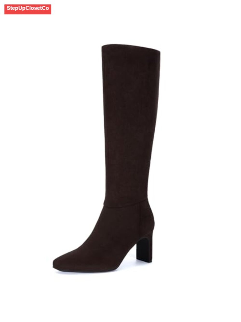 Square Toe Knee High Boots Chunky Heel Tall Side Zipper